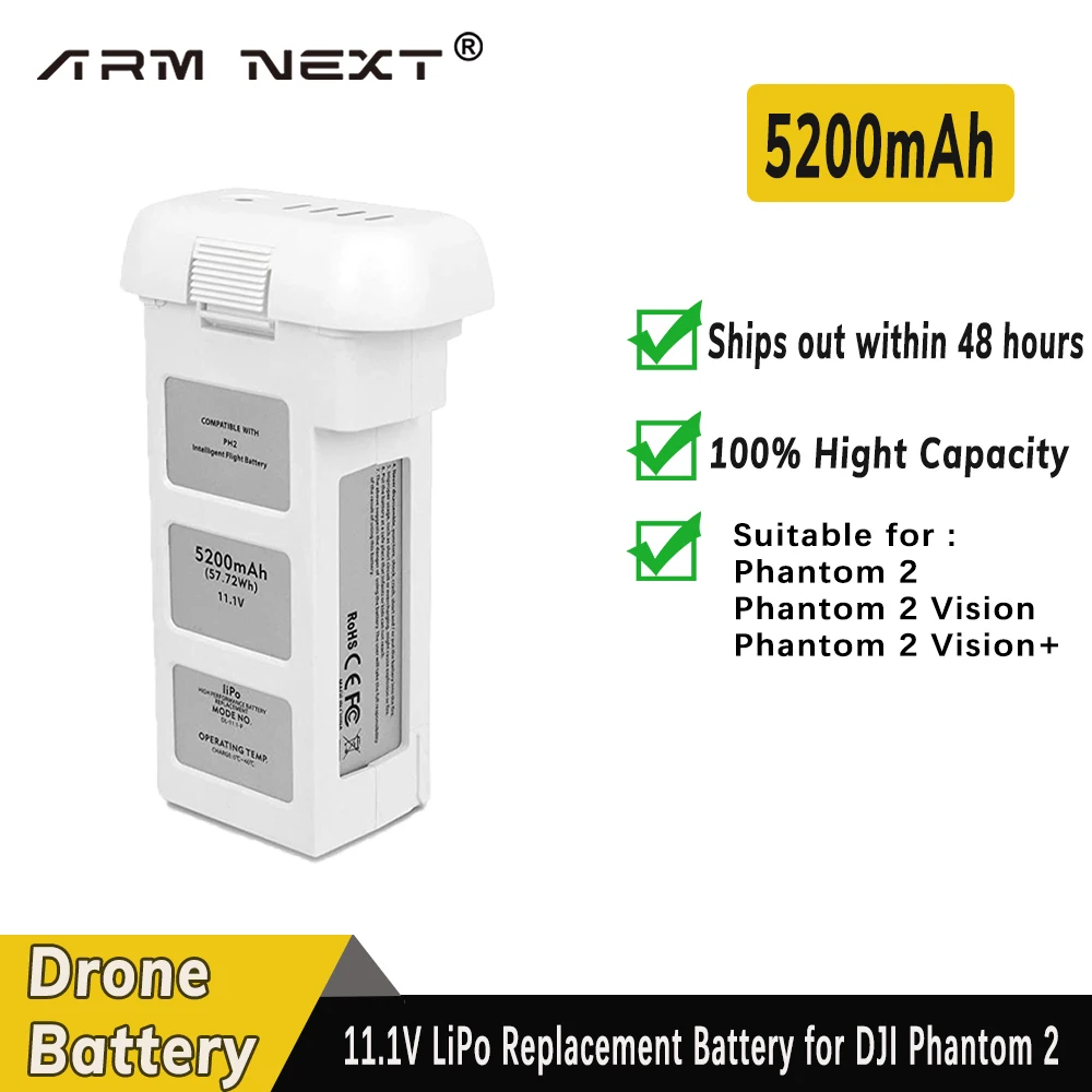 

SALE 11.1v 5200mah Battery For Dji Phantom 2 Li-polymer Battery High Capacity Spare Battery Aircraft Batteries Drone Accessories