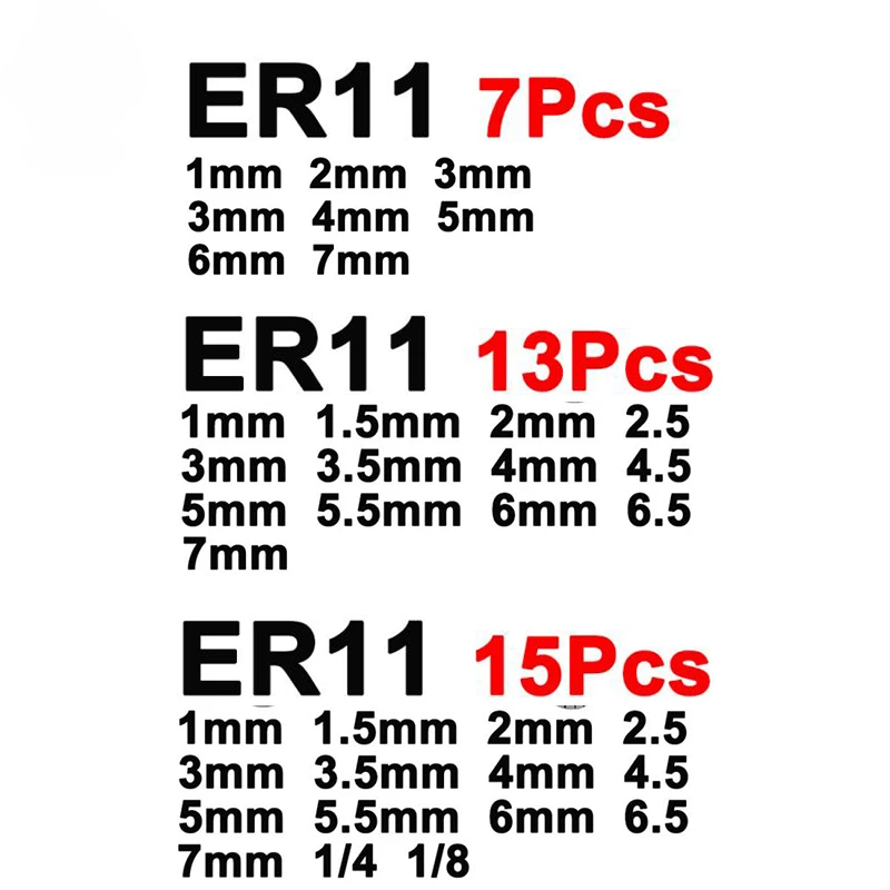 ER11 Collet Chuck Set 7pcs 13pcs 15pcs ER11 1-7mm Spring Collet for CNC Machining Center Engraving Machine Lathe Mill Tool QIYI