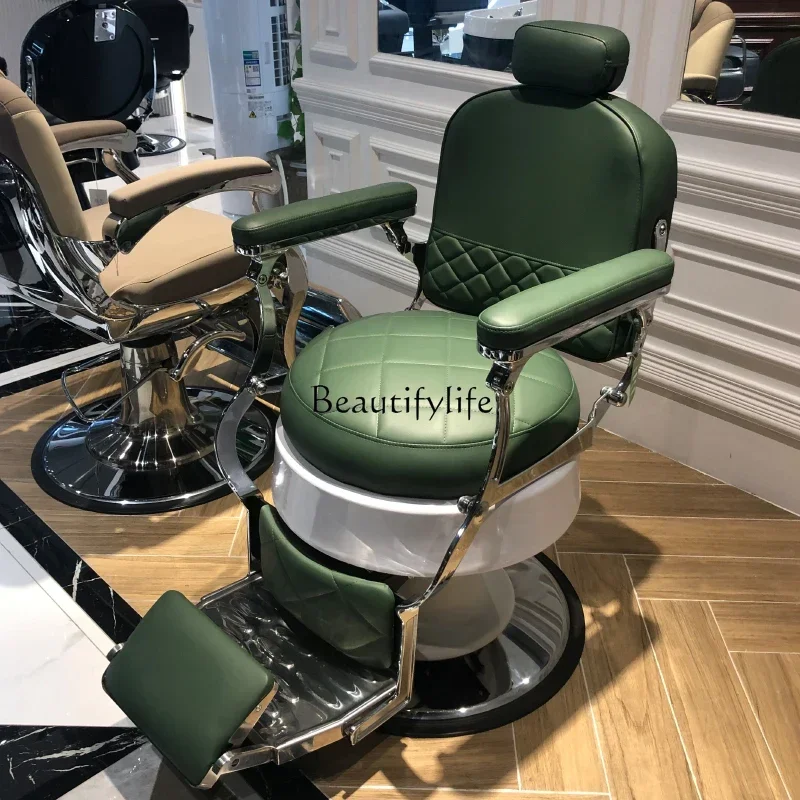 R Silla de peluquería con cabeza de aceite Retro para hombres, salón de peluquería, silla reclinable dedicada al corte de pelo, elevación