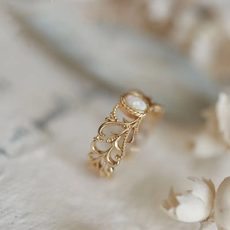 Thranduil Is Full of Brilliance. Japanese Imported Ins Niche Design Feels Like Opal Retro Wild Pattern Ring