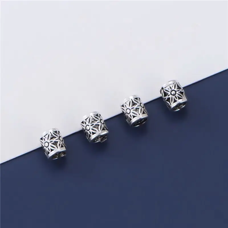 1pc 100% 925 Sterling Silver Hollow Cylinder Flower Bucket Spacer Beads 6x5mm Big Hole Silver Bracelets Beads DIY Jewelry Crafts