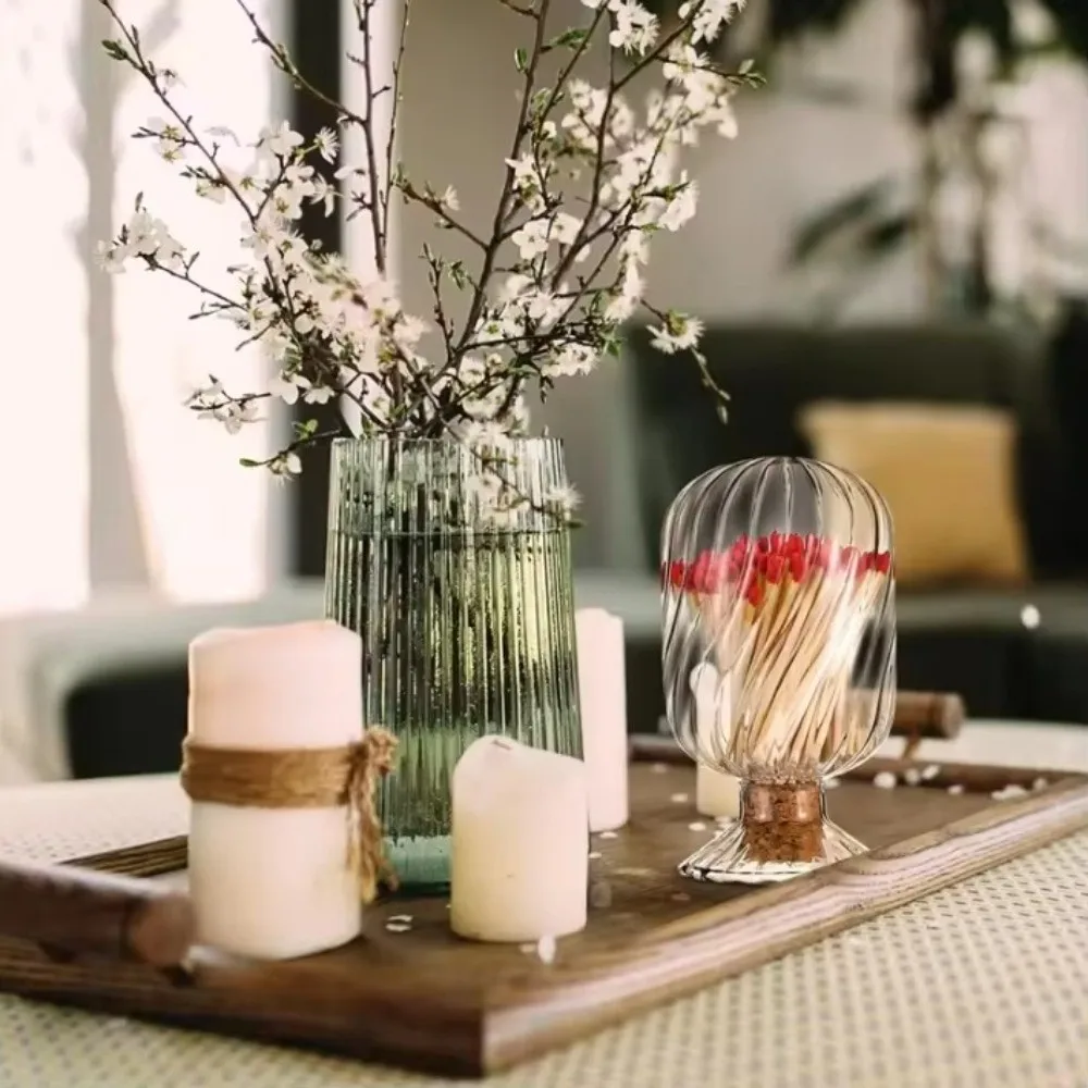 Portable Transparent Storage Jar Glass Inverted Matchstick Jar Lid Spiral Match Holder Organizer Bathroom Decoration