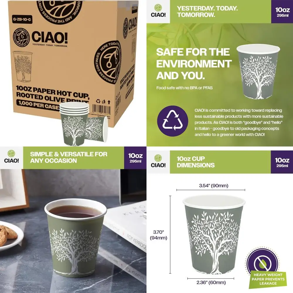 

Бумажные горячие стаканчики на 10 унций с укорененным оливковым принтом, оптовый футляр по 1000 штук для экологически чистого обслуживания напитков