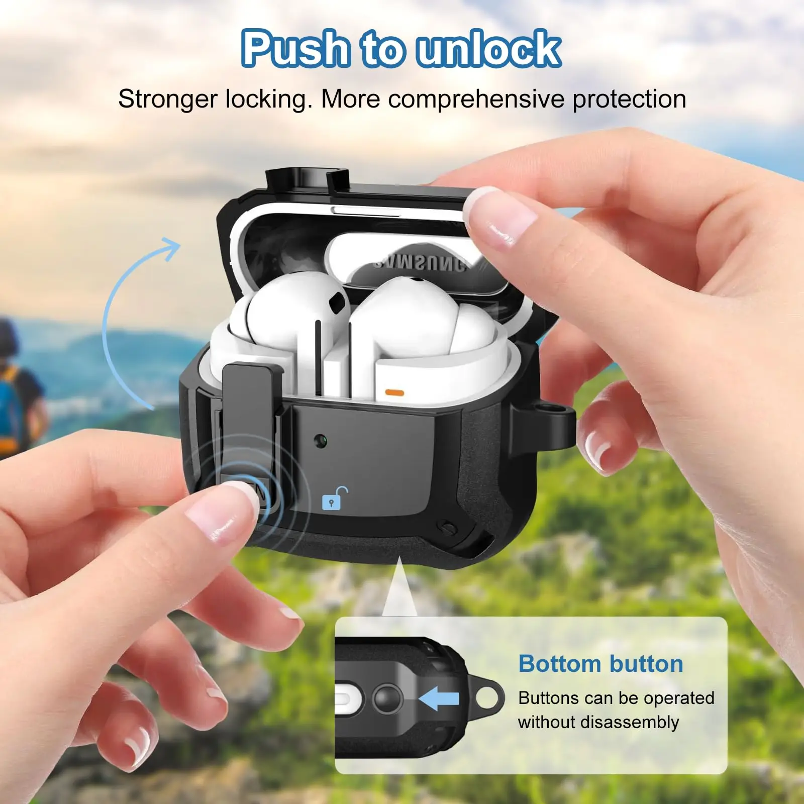 삼성 갤럭시 버즈 3 프로용 보안 잠금 커버, 클리너 키트 및 후크 포함, 충격 방지 케이스, 보호 케이스