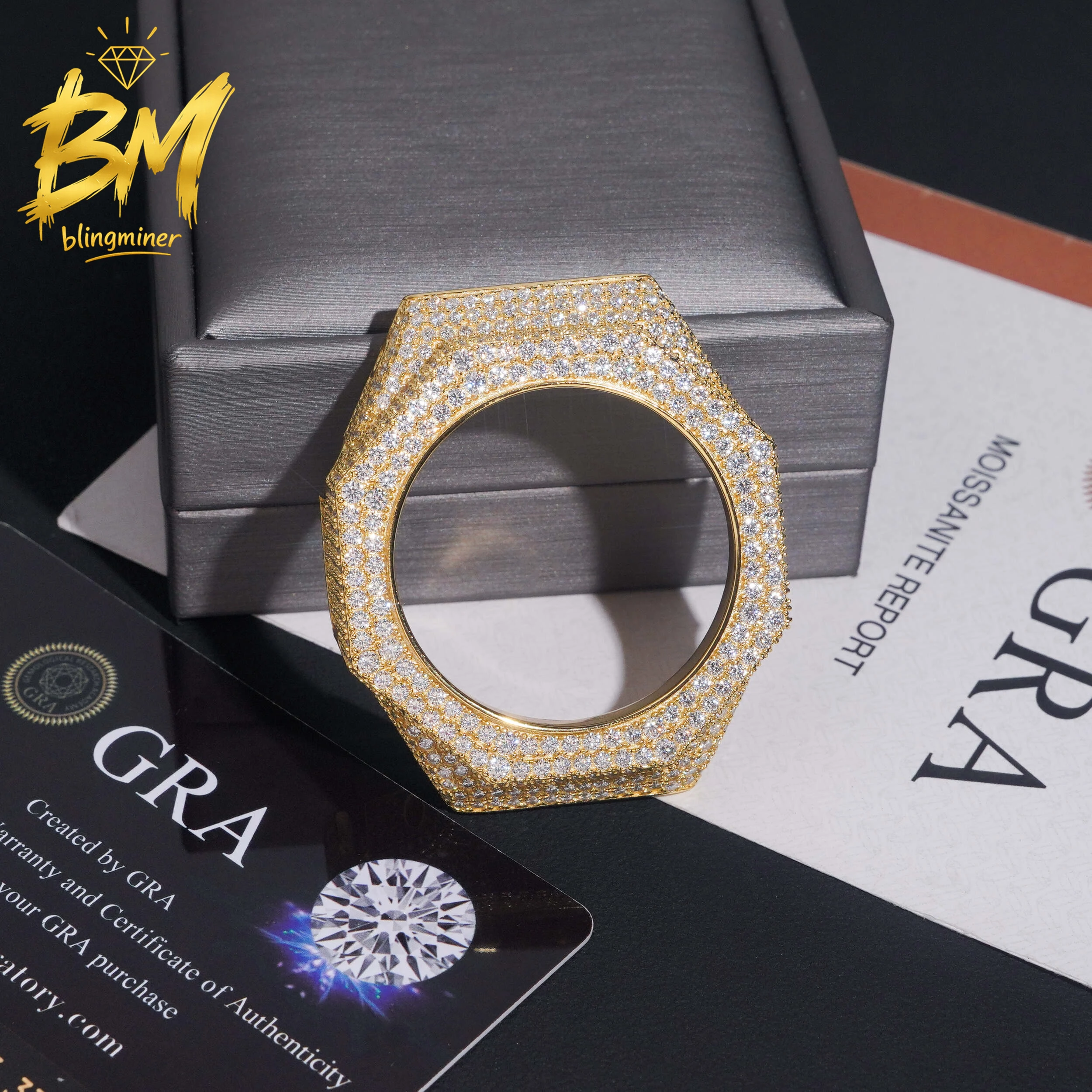Blingminer CAS** GA2100 VVS Moissanite Watch Case  Brass Can Pass Diamonds Tester With GRA Wrist Diamonds Case Free Shipping