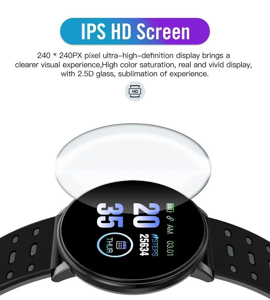 Smart Bracelet Blood Pressure Waterproof Sport Round Smartwatch Smart Clock Fitness Tracker For Android Ios