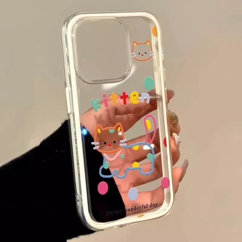 

Фантастический красочный чехол для телефона с котенком и котом для iPhone 16, 15, 14, 13, 12, 11 Pro Max Plus Y2K с защитой от Ins ﻿ Свежее меньшинство Романтик