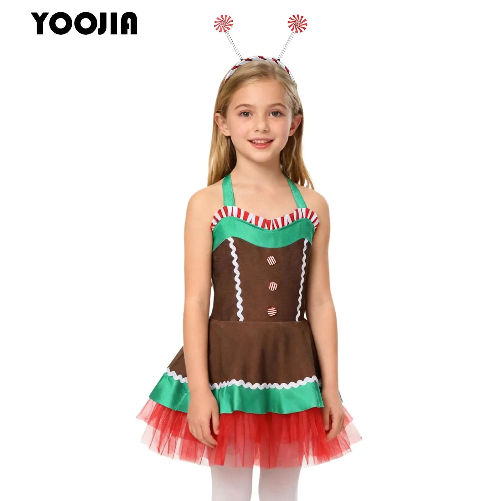 

Girls Christmas Gingerbread Man Cosplay Costume Sleeveless Tutu Figure Skating Ballet Dance Leotard Dress Xmas Party Dress Up