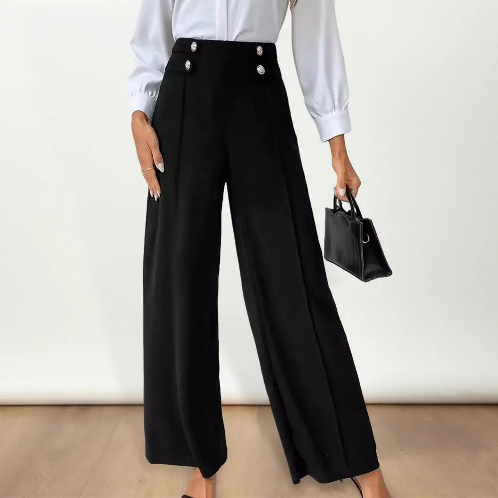 

Women Wide-leg Pants Stylish High Waisted Wide Leg Pants for Women for Work Wear Spring Autumn Featuring Button Detail Loose Fit