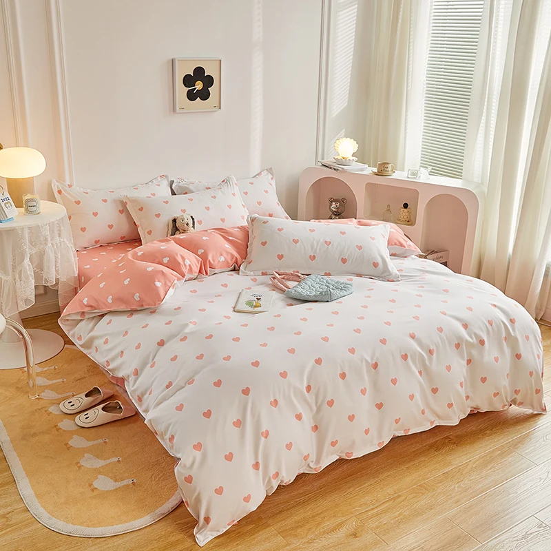 1PC Quilt Cover: White & Light Pink Patch, Light Pink Heart, Sweet Gentle Vibe, Skin-Friendly, Fits Single/Double