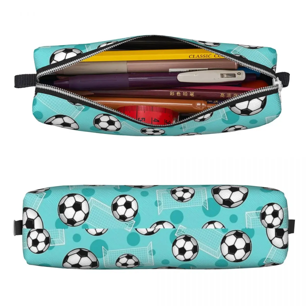 Soccer Ball Goal Teal Pattern Pencil Cases Football Pen Box Pencil Bags Student Large Storage Students School Gifts Pencilcases