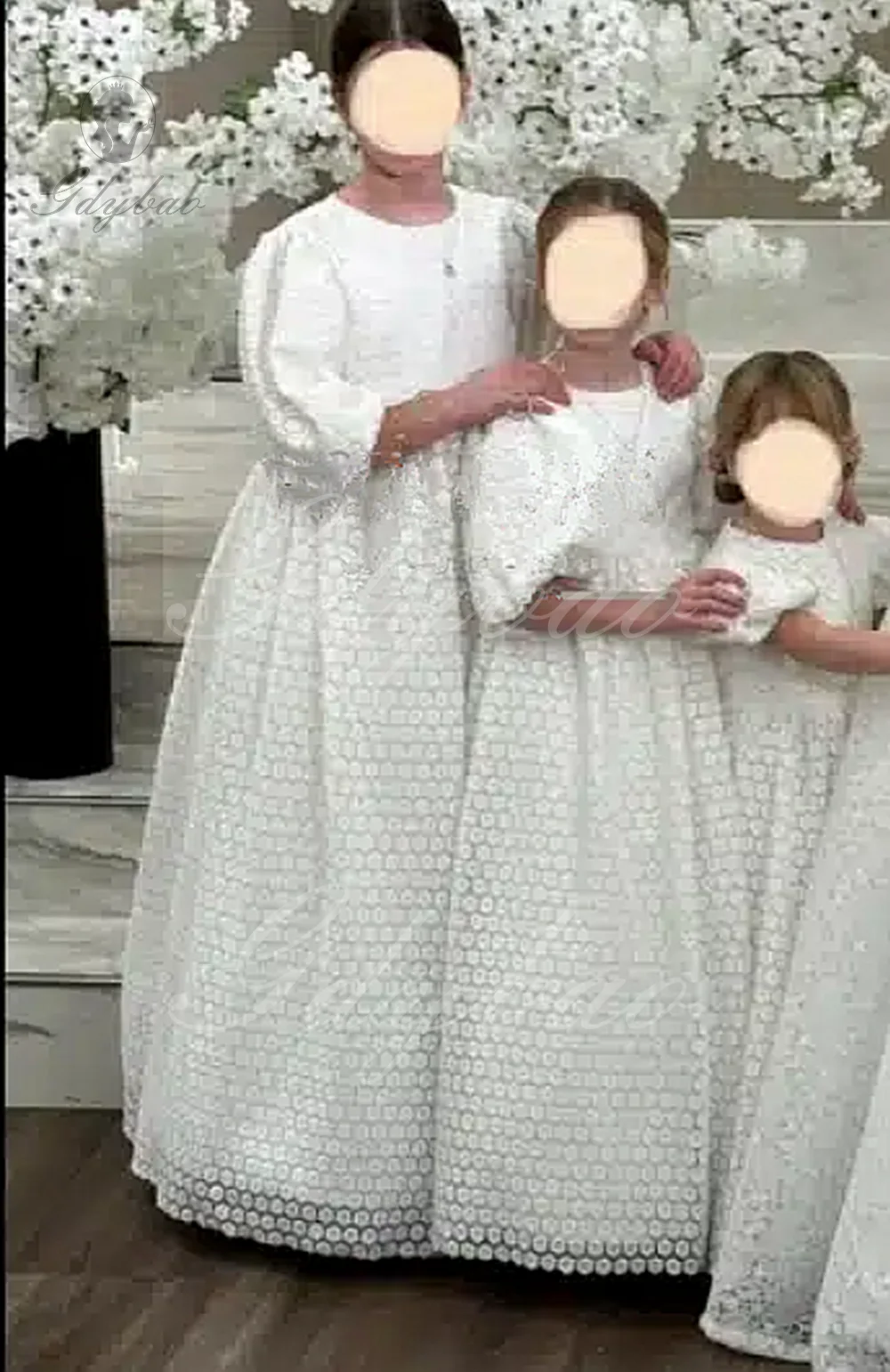 White Balloon Sleeve Flower Girl Dresses for Wedding Hollow Out Lace Kids Birthday Party First Communion Ball Gown Customized