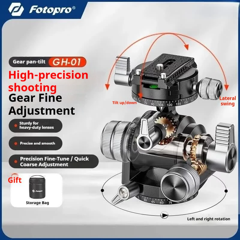 Fotopro GF-01 Our-Dimensional Gear Head Millimeter-Level Stability for DSLR, and Panorama Photography Compatible with Tripo