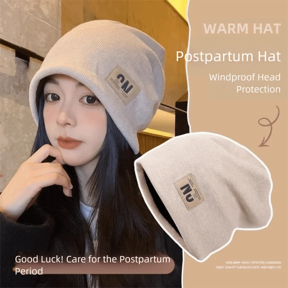 

Fashion Thickened Fleece Knit Beanies Korean Style Baggy Plush Beanies Hats High Quality Coldproof Letter Pullover Hats Autumn