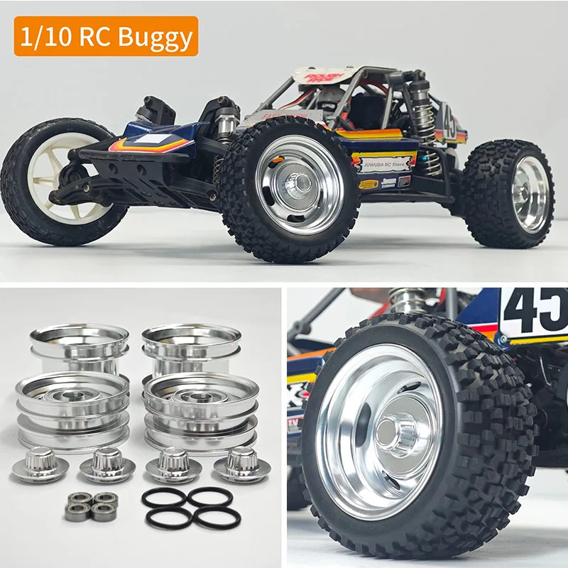 2PCS 1/10 Electric RC Buggy Aluminum Wheel Rims Set with Bearings Hex Hubs O-Rings CNC Upgrade for Electric Off-Road RC Car
