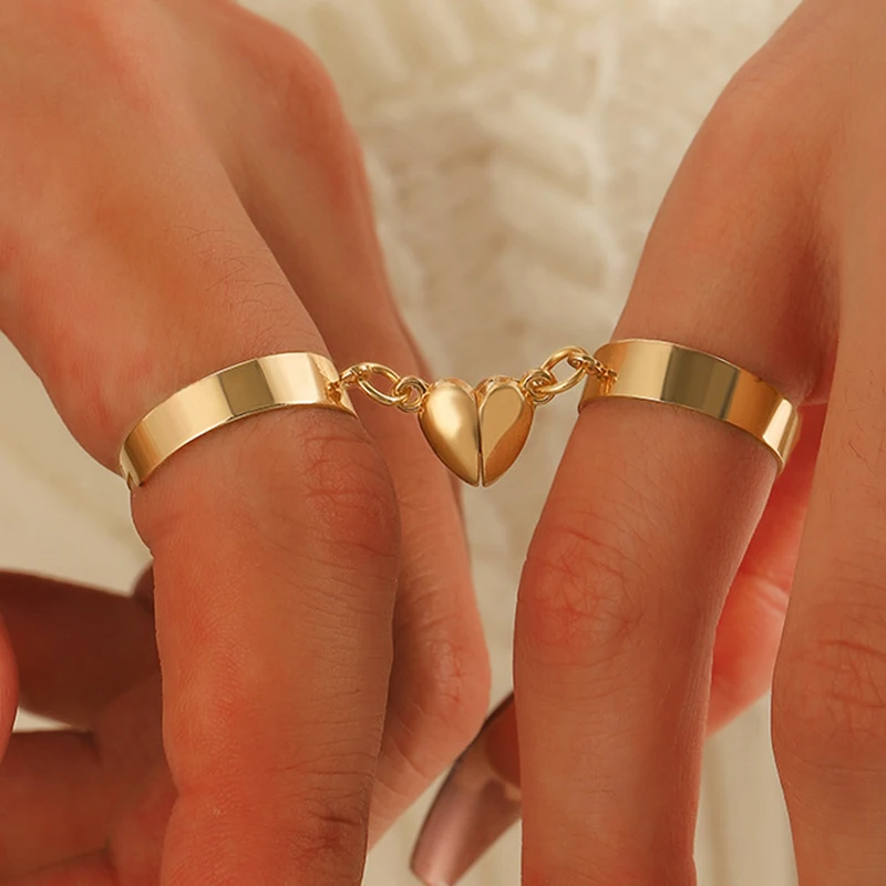 Adjustable Couple Rings Set Magnetic Attraction Heart Shape Charms Silver Color INS Fashion Finger Jewelry Valentine's Day Gifts