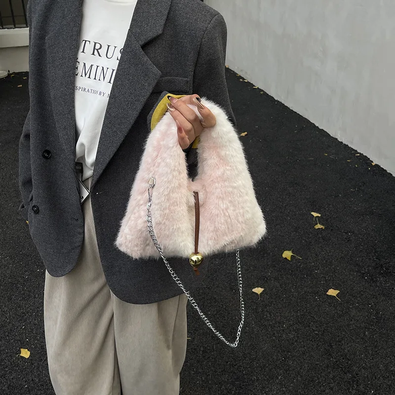 Winter New Fluffy Crossbody Bag Women Fashion Large Capacity Shoulder Bag Chain Underarm Purse Texture and Simple Cosmetic Bag