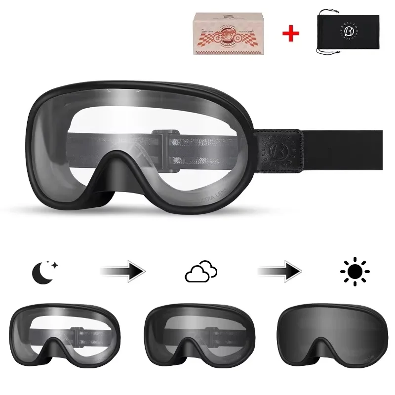

New Arrival Motorcylce Open Face Goggle With Photochromic Lenses Antifog Double Len Clear Day Smoked Len Night Clear Len