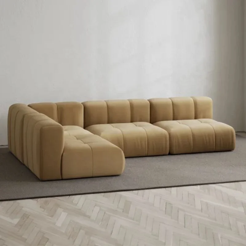 

For Custom Size Factory Made to Order Living Room Khaki Colored Velvet Fabric Couch Modular Sectional Sofa