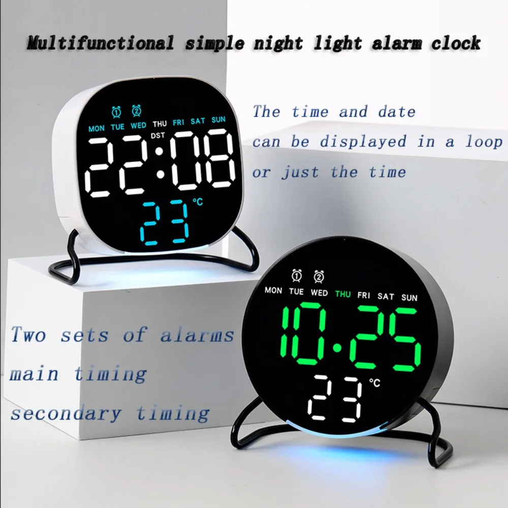 LED Alarm Clock Voice Control Digital Clock Night Light Temperature Week Date Display Brightness Adjustment Timer Clock 12/24H
