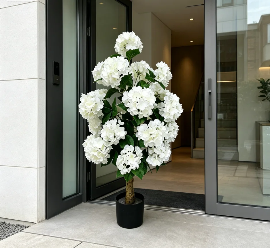 Outdoor Indoor Artificial Hydrangea Tree Potted Silk Simulation Flower Plant Home Office Garden Decoration