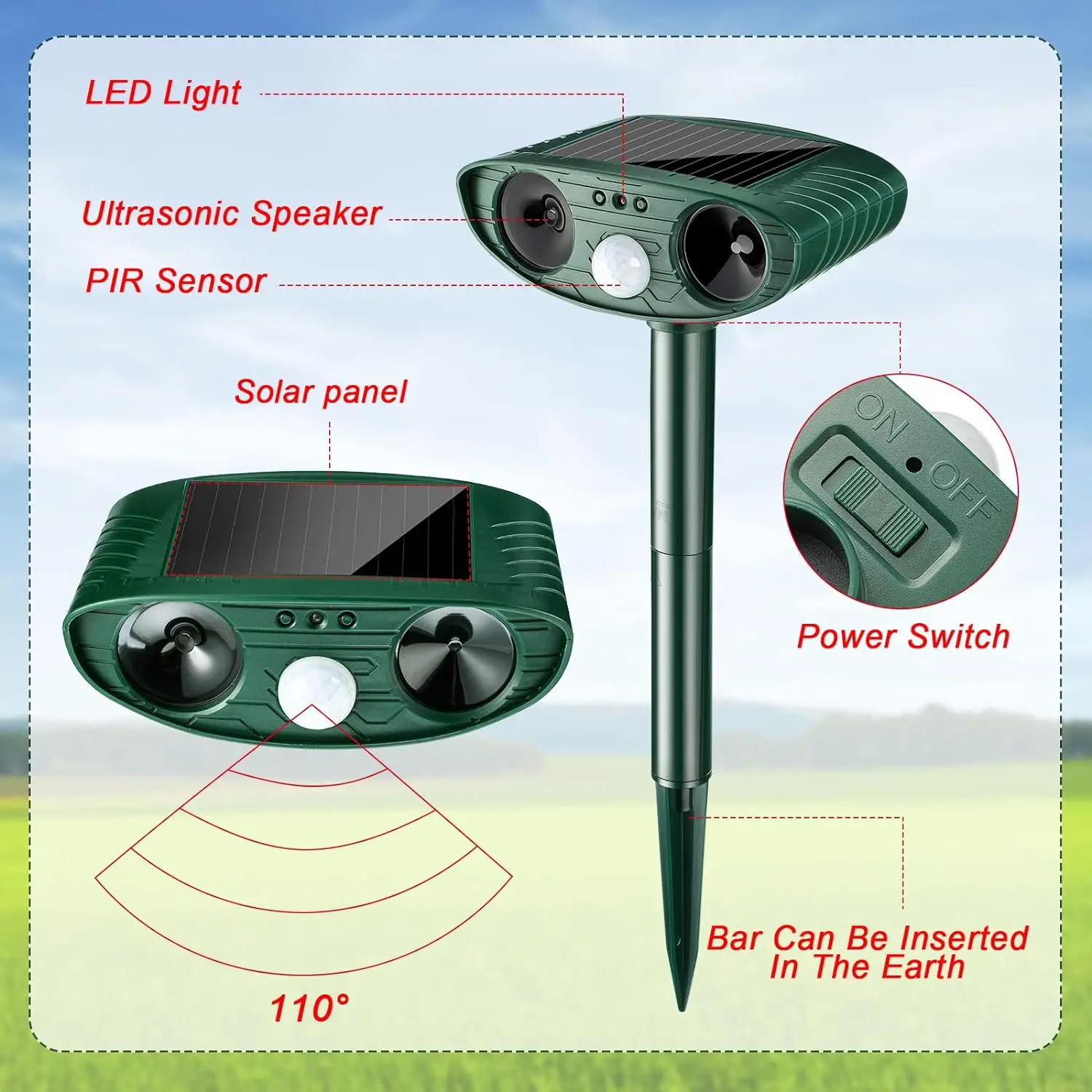 1pc Ultraschall Tier Abweisend Katze Hund Abweisend Solar Powered Wiederaufladbare Garten Wasserdichte Tier Abschreckung Für Bauernhof Hof – Detail 3