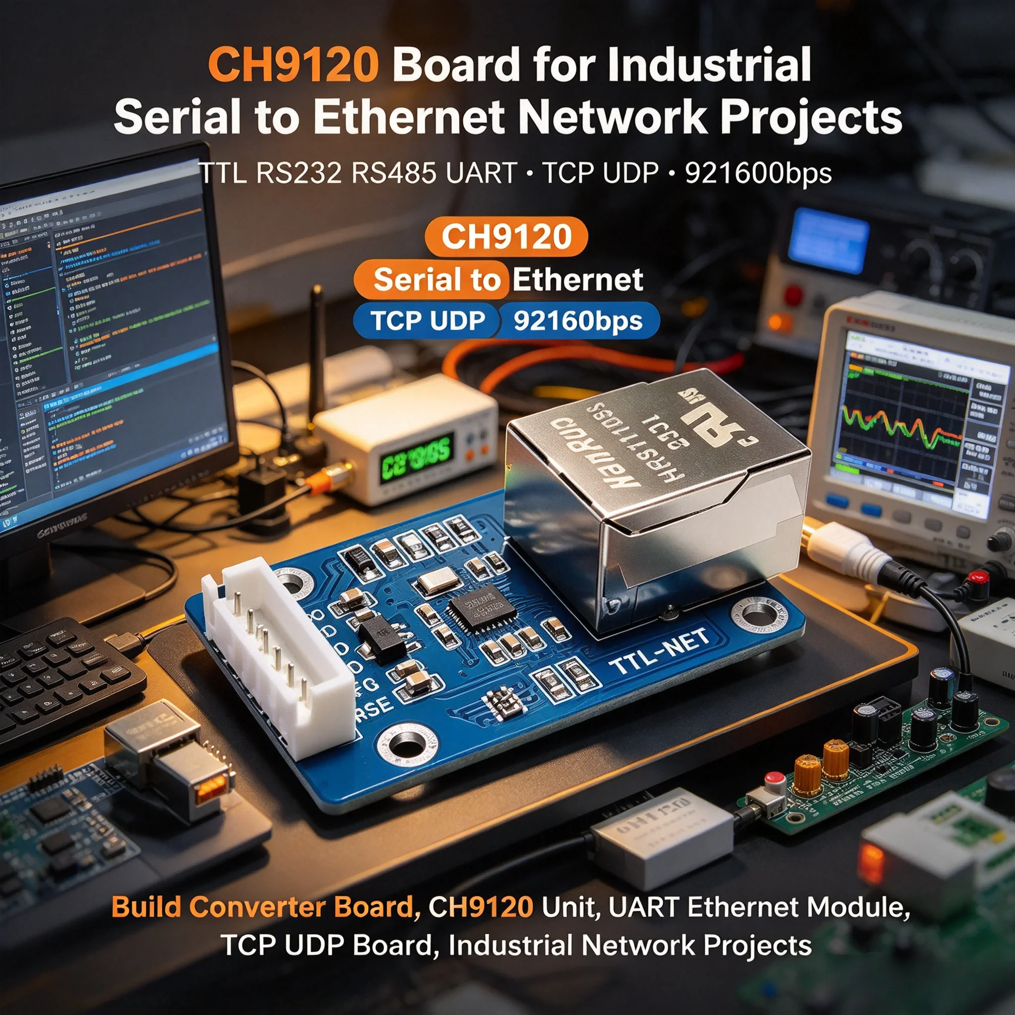 20Pcs CH9120 TCP UDP Serial to Ethernet Module TTL RS232 RS485 UART 921600bps