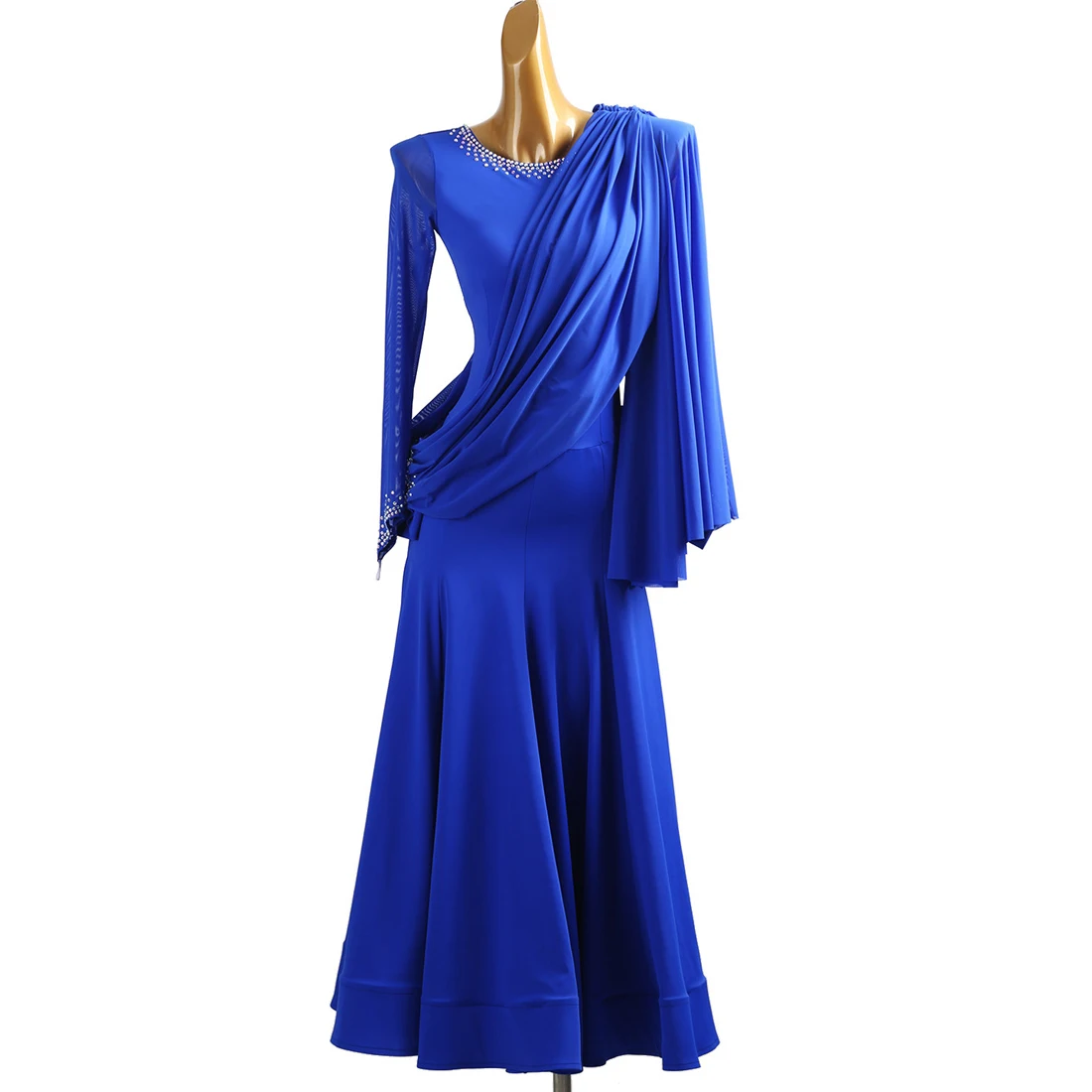 

Diamond-encrusted Modern Dance Dress With Sloping Shoulders And Floating Sleeves Large Swing National Standard Dance Dress
