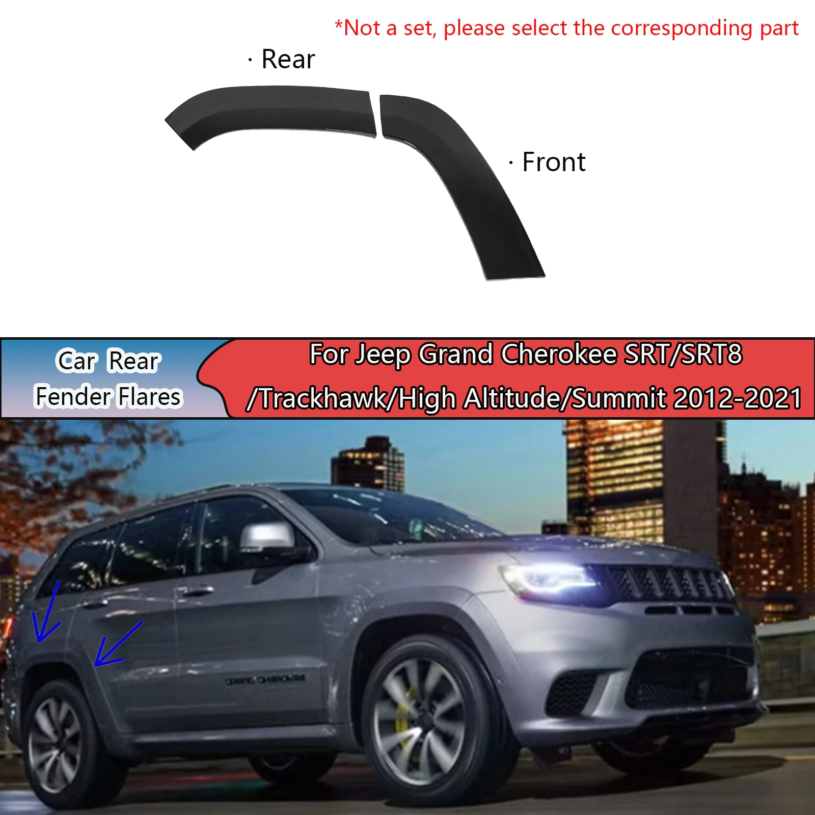 

Для Jeep Grand Cherokee SRT/SRT8/Trackhawk/High Altitude/Summit 2012-2021 обвес автомобиля заднее колесо арка для бровей глянцевый черный