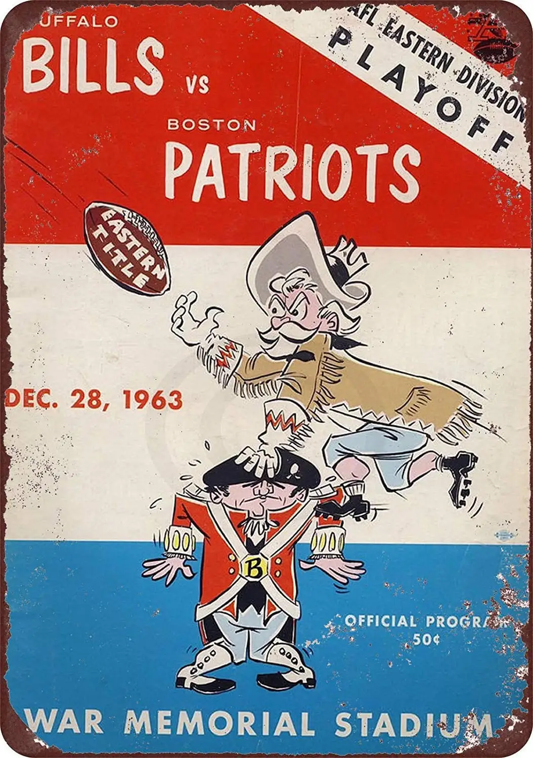 Isaric Tin Sign 1963 Patriots VS Bills Program Reproduction Metal Sign 8 x 12 in.