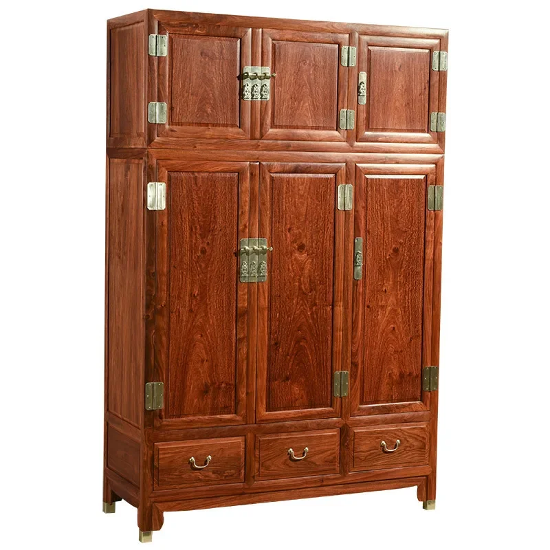 three-door top box cabinet, wardrobe, all solid wood, locker, Chinese style