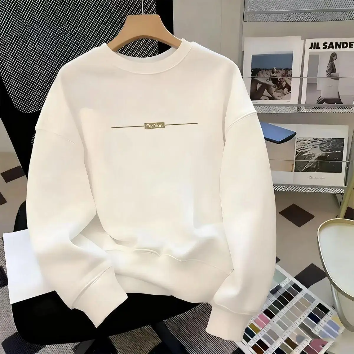 

Loose Fit American Sle Letter Print round Ne Sweatirt Warm Top for Autumn Winter Casual Wear Cotton Long Sve Hoodie