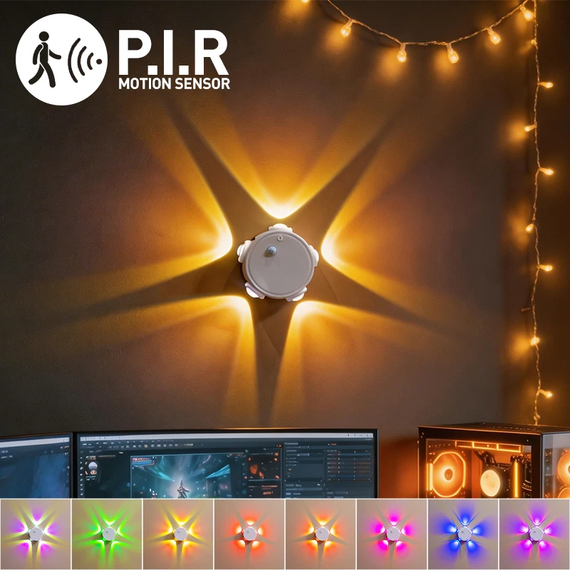 

LED PIR Night Light with Motion Sensor RGB Rechargeable Magnetic Wall Lamp Mood Ambient Light for Cabinet Hallway Stair