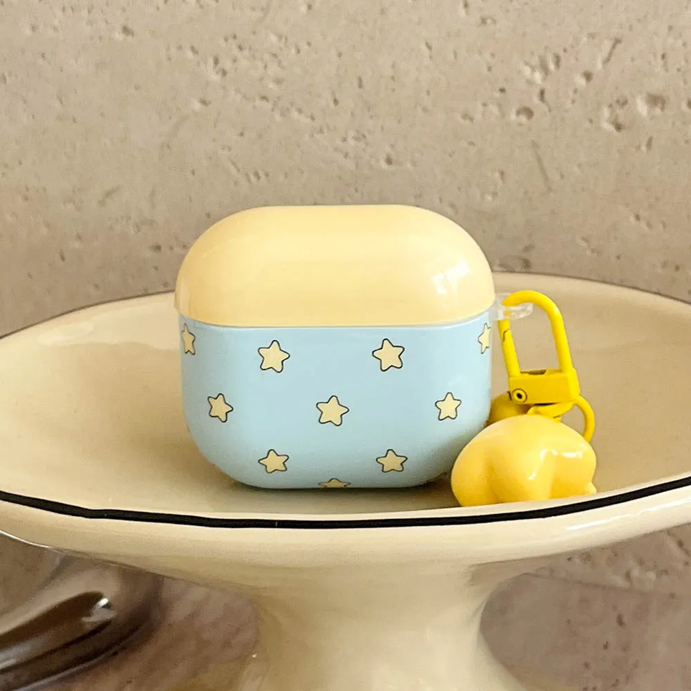 カラースプライシングスムーズイヤホンソフトケース AirPods Pro3 2025用 スターTPUカバー AirPods 1 2 3 4 Pro 2用 スターベルペンダント付き