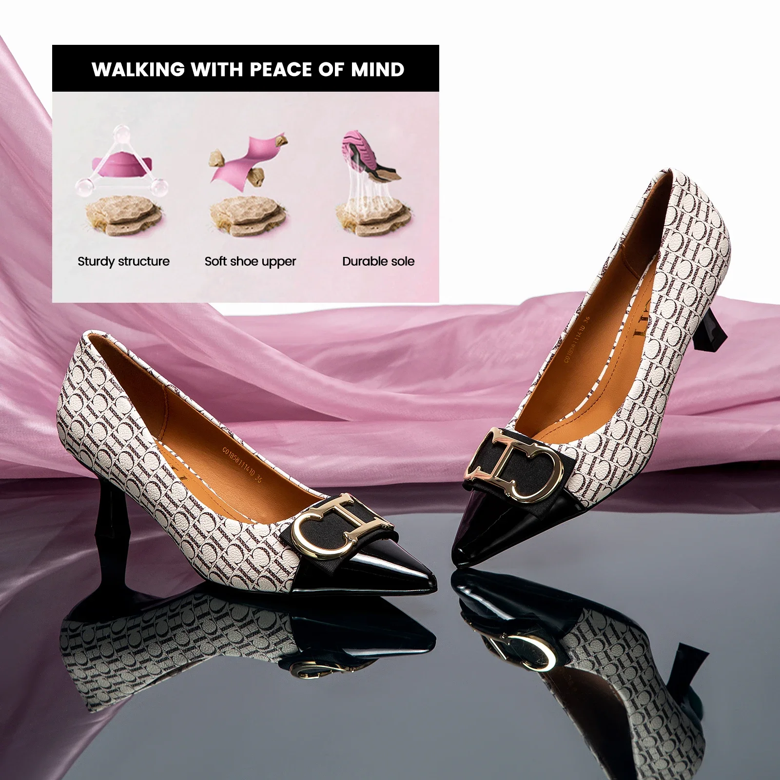 Fine Workmanship Simple Versatile Fashion Women's Single Shoes Classic Style Letter Print Design Women's High Heels image 4