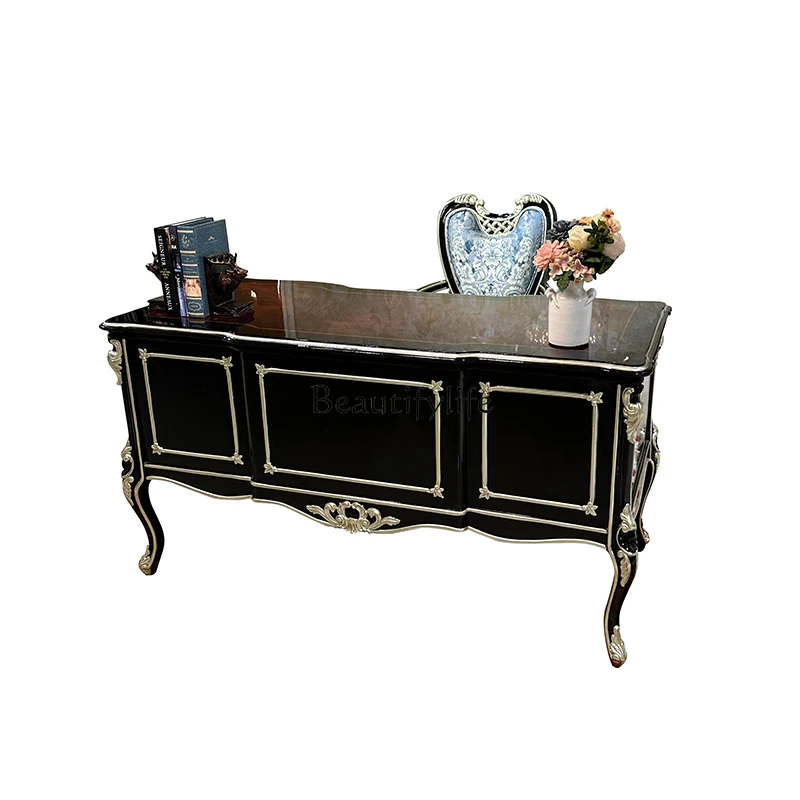 

*French desk, European desk and chair combination, luxury ebony computer desk study