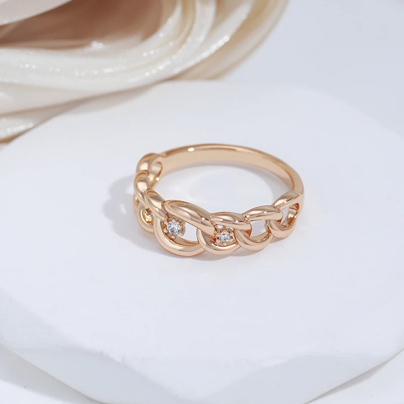 SYOUJYO 585 Gold Color Curb Chain Rings For Women Cubic Zircon Daily Jewelry