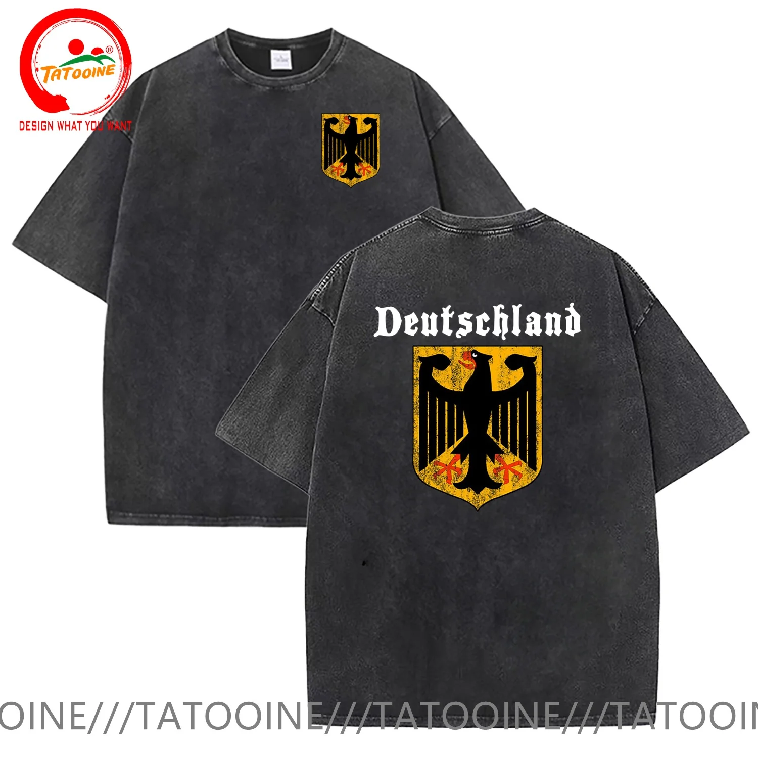 Deutschland Flag Crest Germany Eagle Coat of Arms T Shirt Men Vintage Washed Cotton T-Shirt Stylish Clothing Tops Tee Shirt