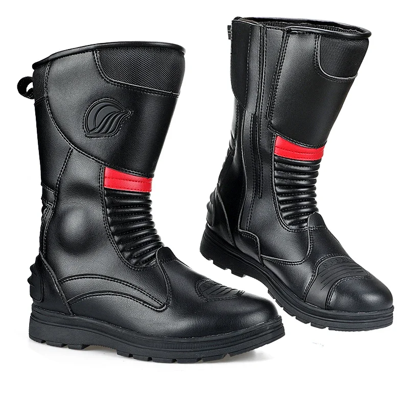 Men Women Boots Mid-Calf Motorcycle Riding Motorbike Road Racing Anti-collision Foot Ankle Protection Long Shoes Black B1006