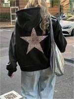 Star Graphic Hoodies Oversized Y2k Leopard Print Hooded Sweatshirt Cheetah Hoodie Streetwear Unisex Pullover Tops