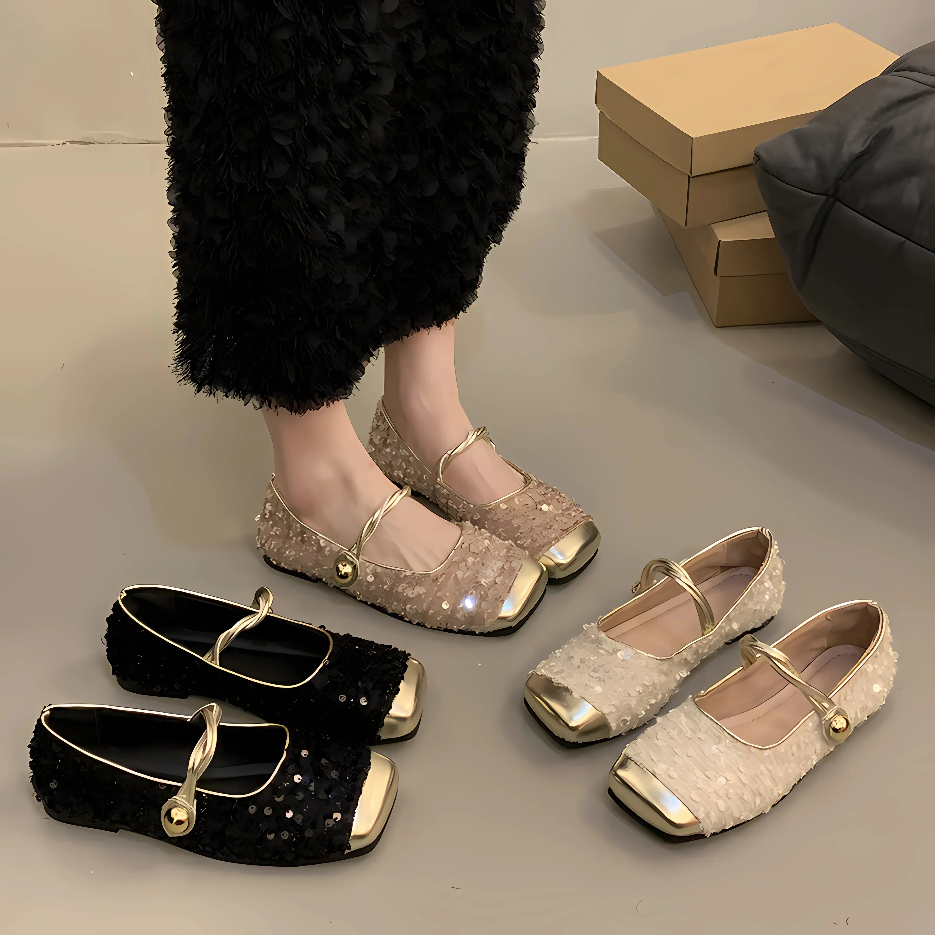 

Sequin Silver Shallow Mouth Single Shoes Women New Korean Version of Casual Fashion Women Soft Flat Mary Jane Shoes Slippers