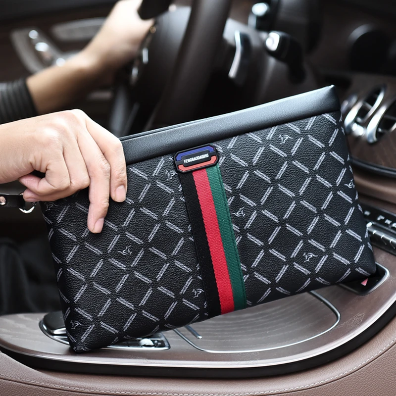 New Men Striped Checkered Clutches Bags Business Male Phone Bags Designer Men Bags Wristlets Bags Man Wallets Envelope Bag Purse