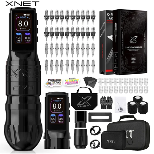 XNET Titan270 máquina de tatuaje inalámbrica Kit completo Motor sin escobillas 4,0 + 5,0mm carrera 40 Uds cartuchos mixtos juego de pluma de tatuaje para tatuaje