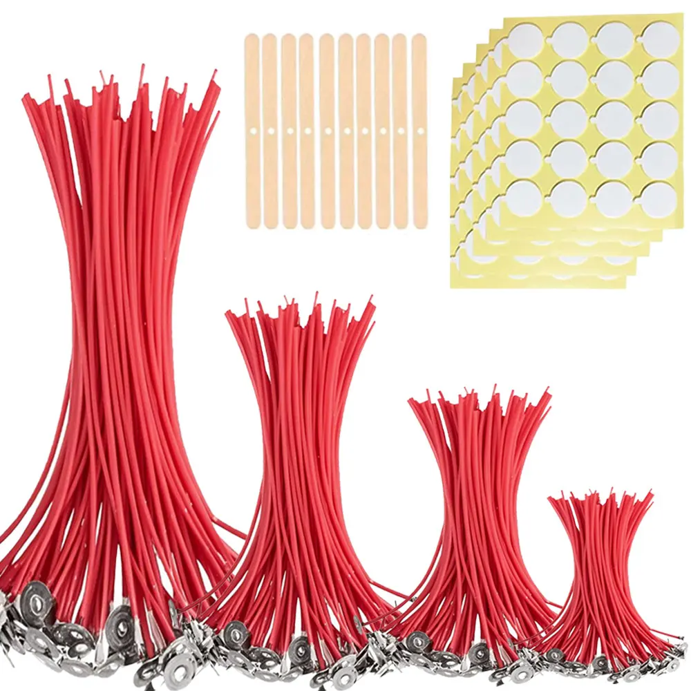 250 Scented Candle Making Kits 100pcs Smokeless Red Candle Wicks with Base Clips and 100pcs Stickers 50pcs Wick Centering Tools