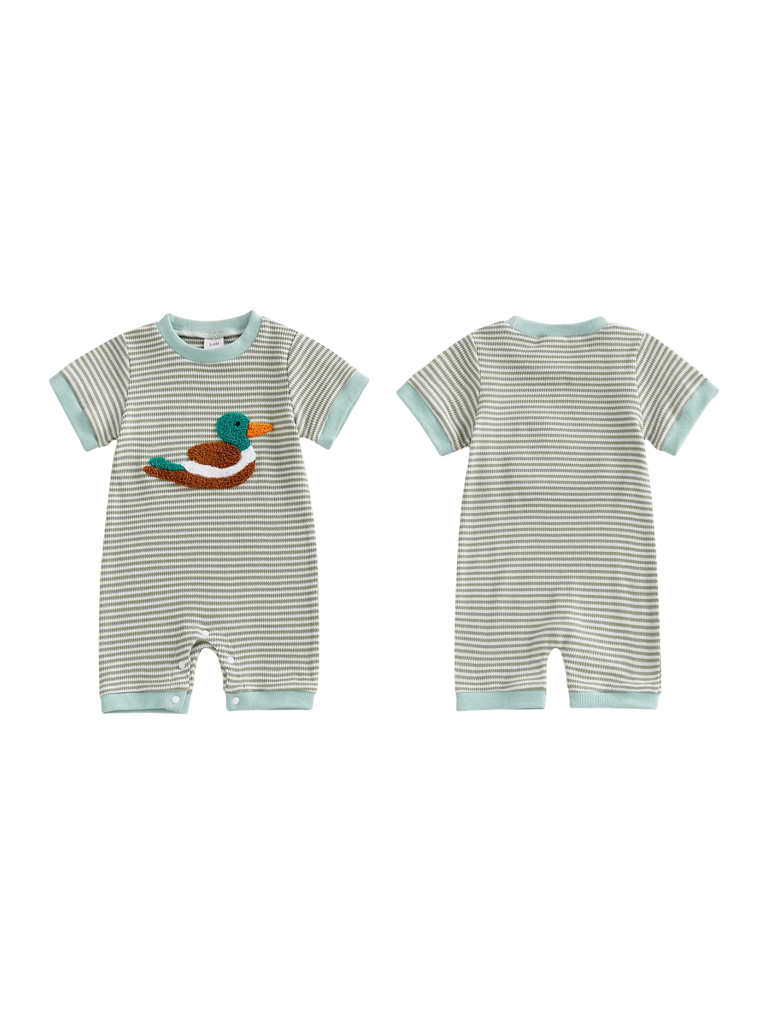 بدلة قفز صيفية مخططة للأطفال حديثي الولادة بدون أكمام ورقبة دائرية وطباعة كرتونية مع إغلاق سريع #4