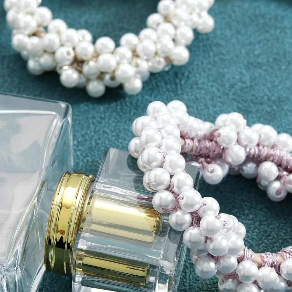 ربطات شعر بلون الشمبانيا، ربطات شعر مطاطية قابلة للتمدد، حبال خرز، إكسسوارات للشعر للنساء والفتيات (عبوة من 3 قطع)