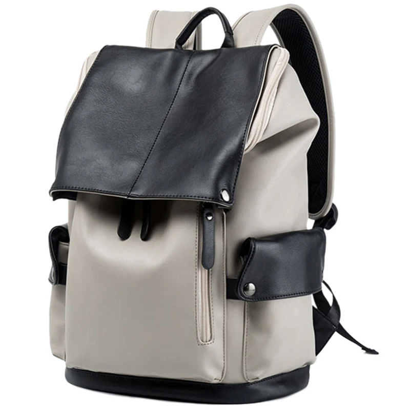 

Laptop Backpack Men'S Pu Leather Backpack Casual Youth Large Capacity Travel