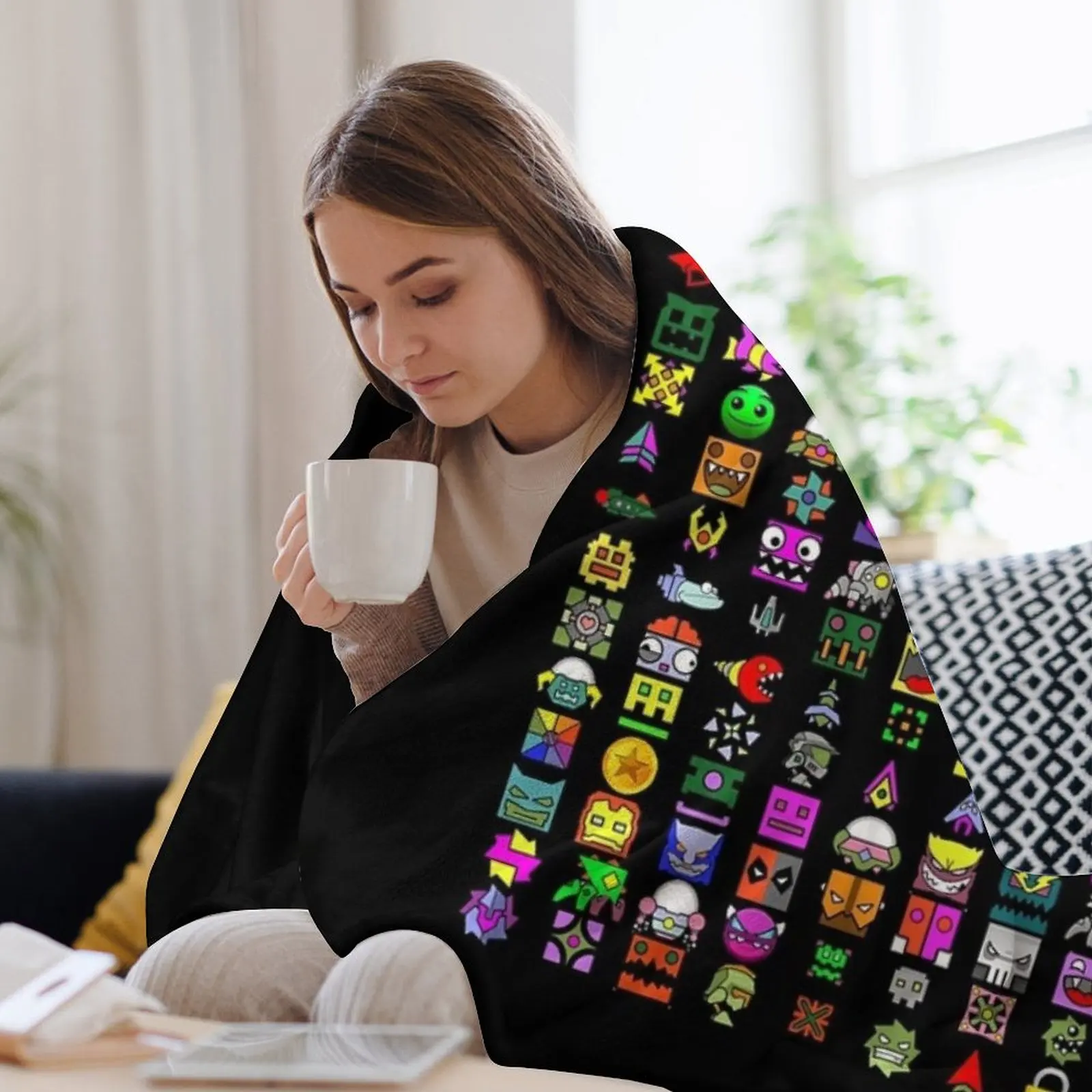 Geometry Dash Throw Blanket Hairys Plaid on the sofa For Baby Blankets image 3