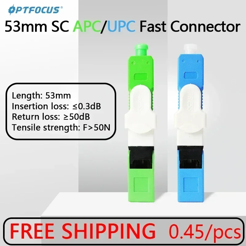 OPTFOCUS-Conector de fibra óptica FTTH SC APC ESC250D, Conector rápido SC UPC de 53mm, Conector rápido óptico 100 piezas