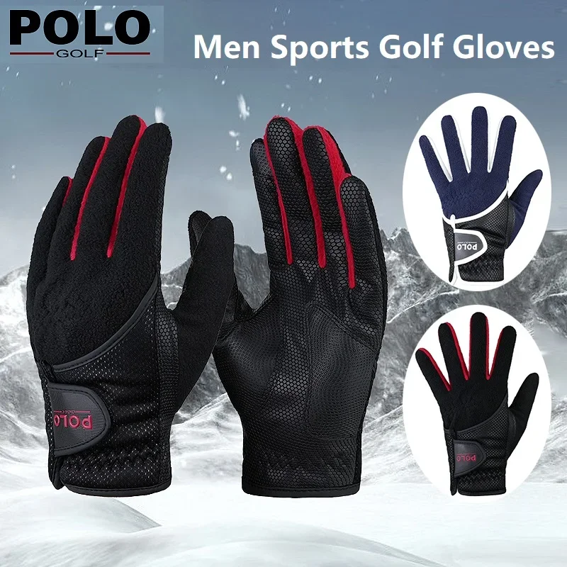 1 Pair Men's Golf Gloves Warm Fleece Soft Left /Right Golf Glove Male Anti-Skid Particles Sports Mittens can Touch Screen